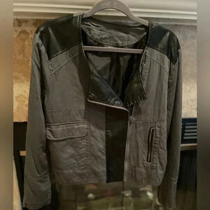 Women’s Apt.9 Mixed Media faux leather denim grunge moto jacket XL